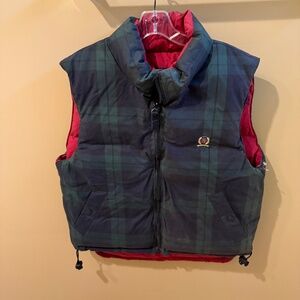 VTG 90s Tommy Hilfiger Reversible Puffer Vest M Crest Tartan Plaid Down Mens